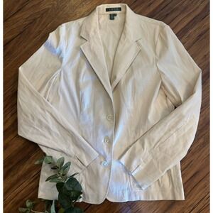 Lauren Ralph Lauren pinstripe seersucker blazer Jacket Women Large Beige Stripe